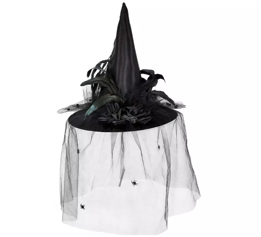 Translation missing: de.Sombrero de Bruja con Tul, Flores y Plumas