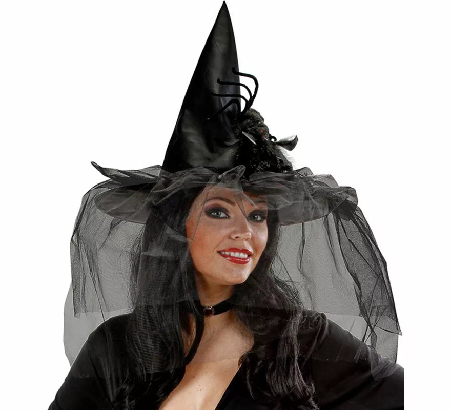 Translation missing: de.Sombrero de Bruja con Tul, Plumas y Araña