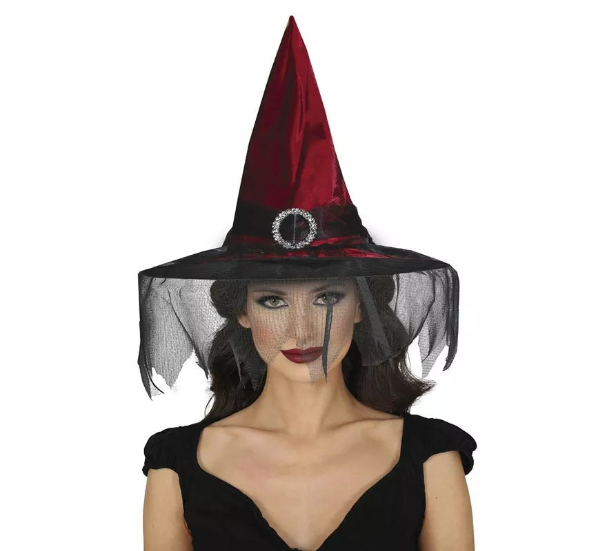 Sombrero de Bruja Granate con Velo