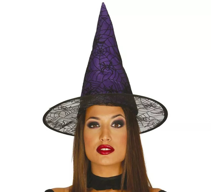 Translation missing: de.Sombrero de Bruja lila con telarañas y arañas