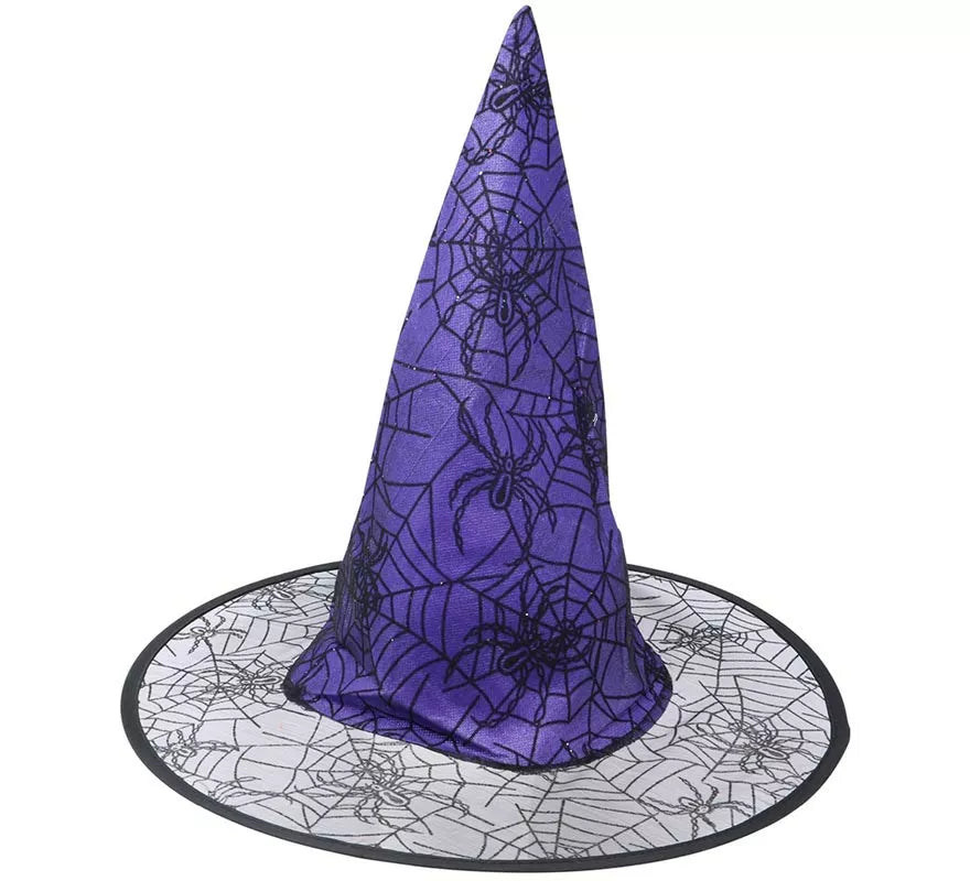 Translation missing: de.Sombrero de Bruja lila con telarañas y arañas