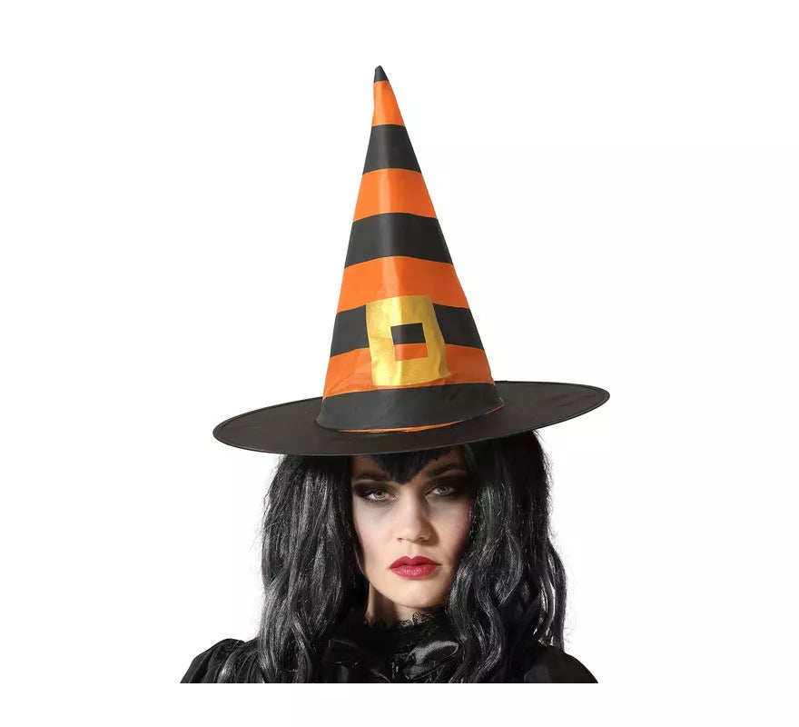 Translation missing: de.Sombrero de Bruja Naranja y Negro con evilla de 38.5X34cm