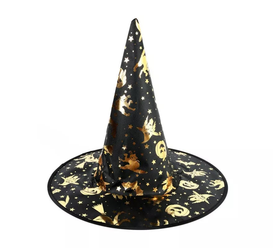 Translation missing: de.Sombrero de Bruja negro con estampado dorado de 30x40 cm