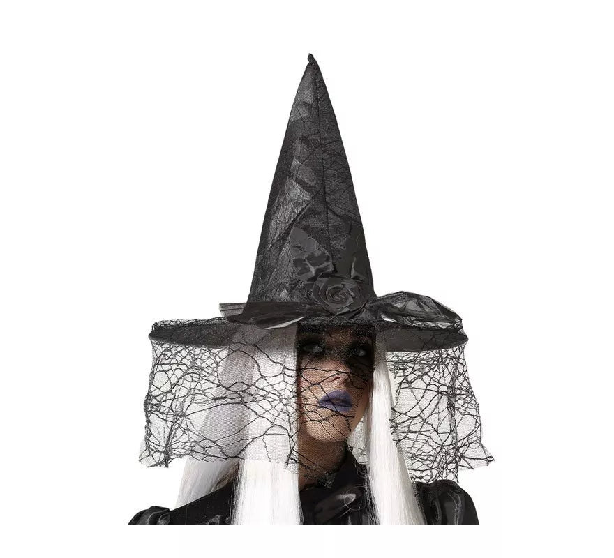 Translation missing: de.Sombrero de Bruja Negro con Velo de 41x34 cm