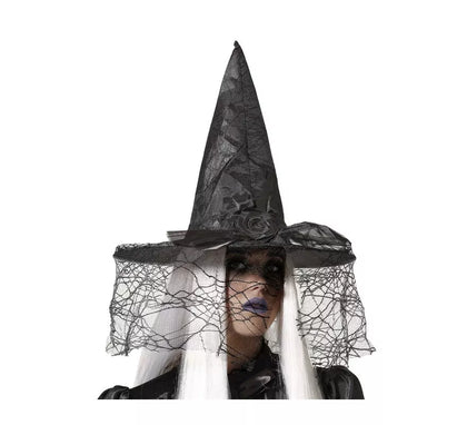 Sombrero de Bruja Negro con Velo de 41x34 cm