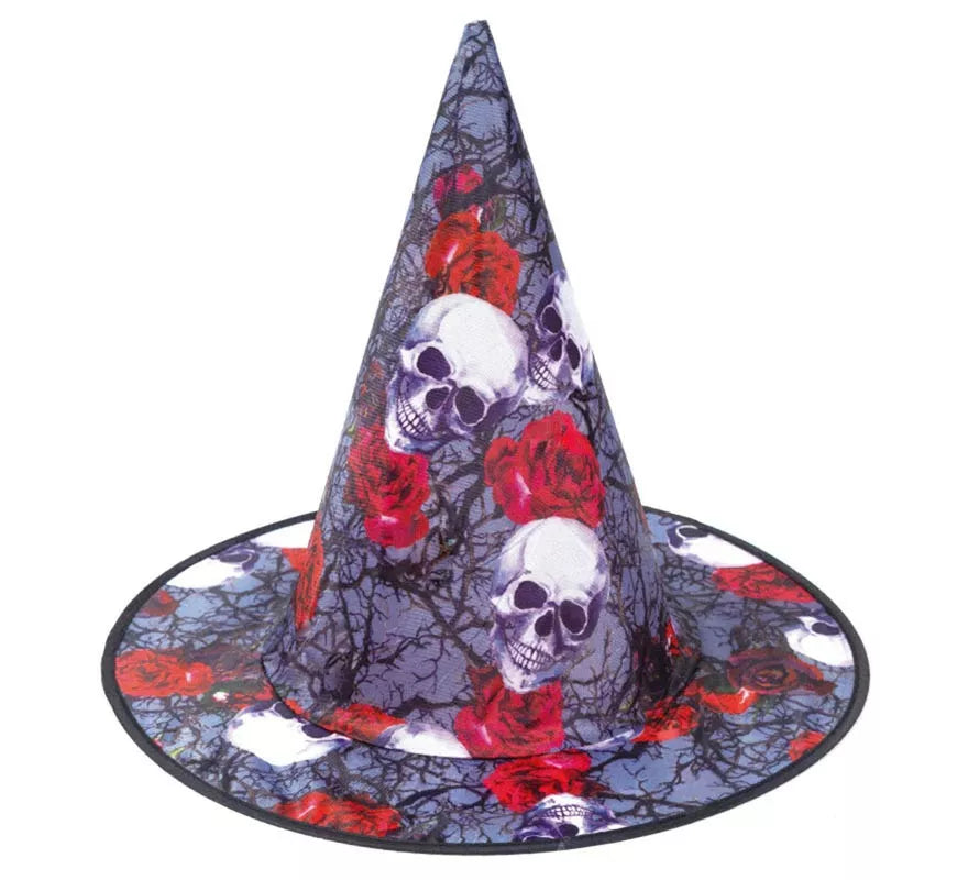 Translation missing: de.Sombrero de Bruja Print Calaveras y Rosas gris