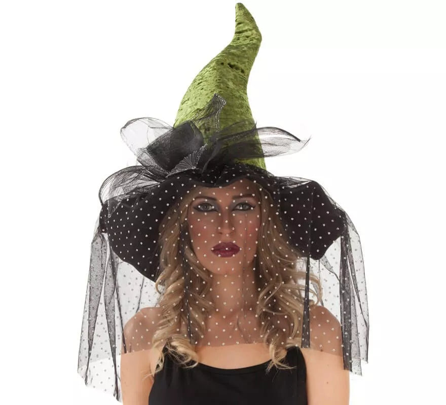 Translation missing: de.Sombrero de Bruja verde con Velo 59 cm