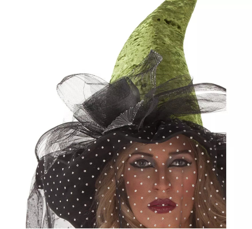 Translation missing: de.Sombrero de Bruja verde con Velo 59 cm