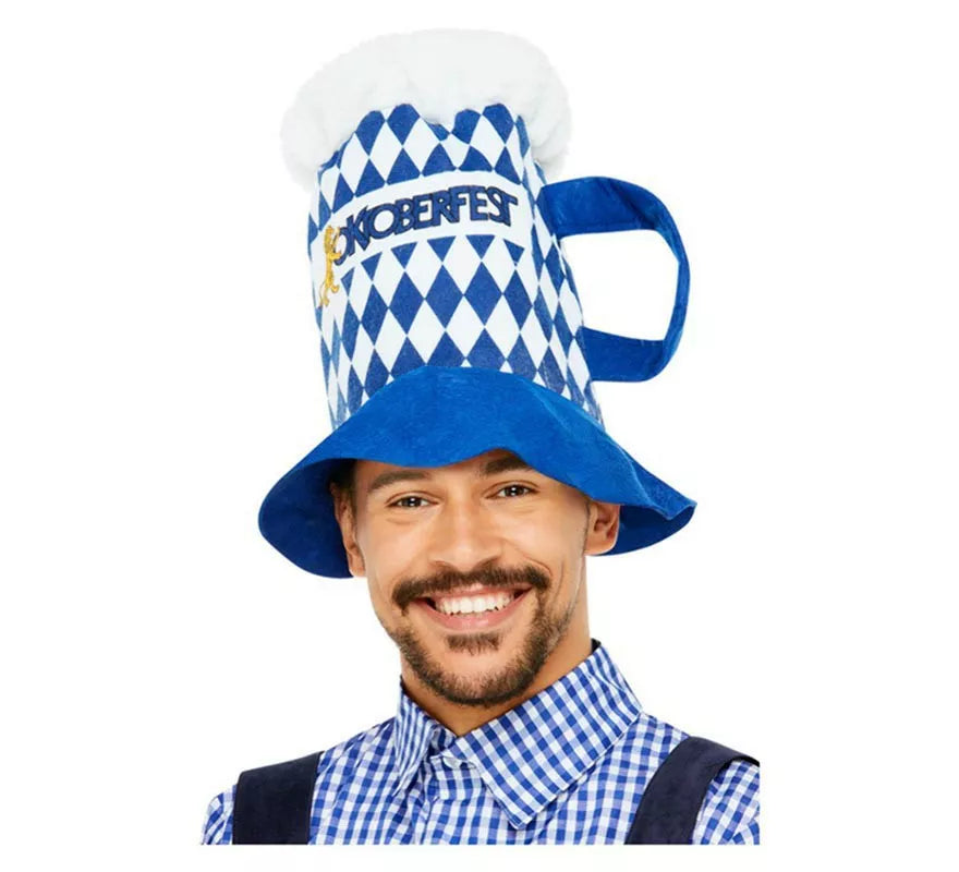 Translation missing: de.Sombrero de Cerveza de Cuadros Oktoberfest Azul y Blanco con Asa