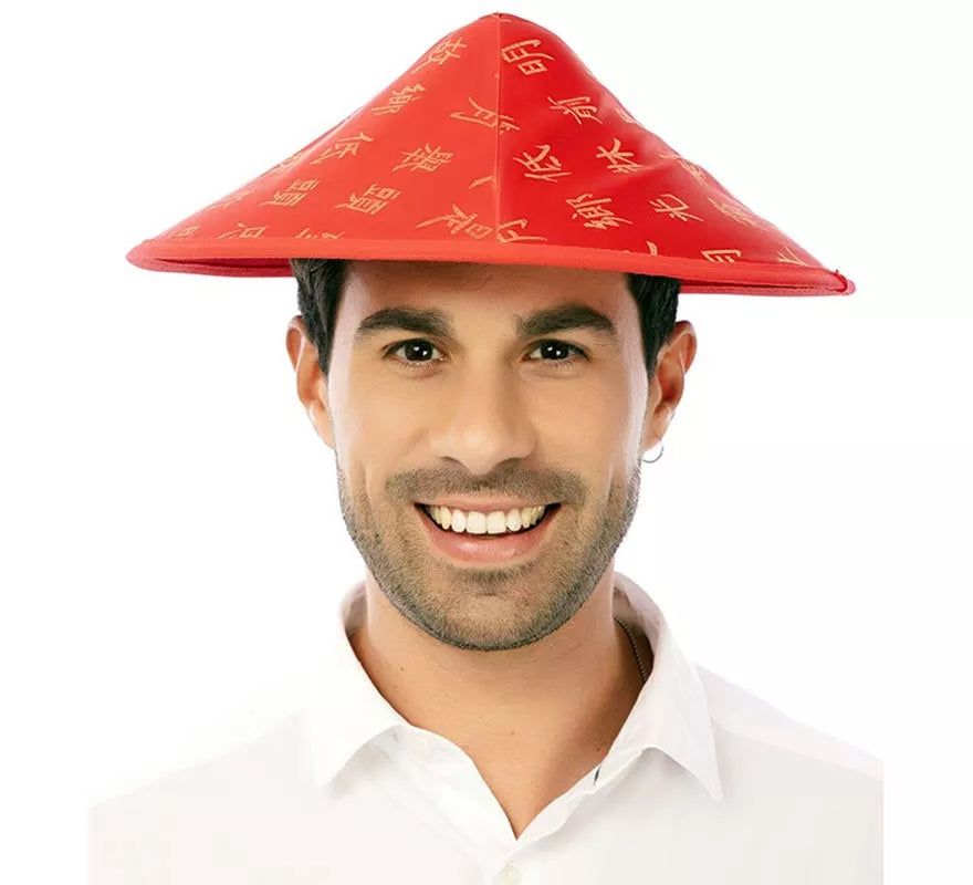Translation missing: de.Sombrero de Chino rojo estampado adulto de 32 cm