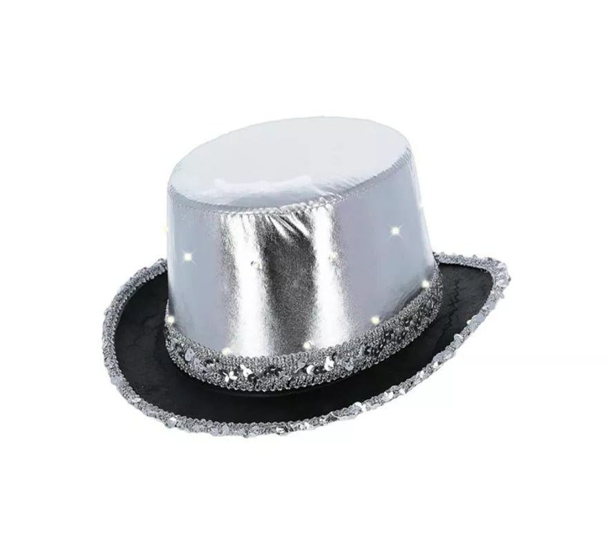 Sombrero de Copa Metálico con luz Led en varios colores adulto