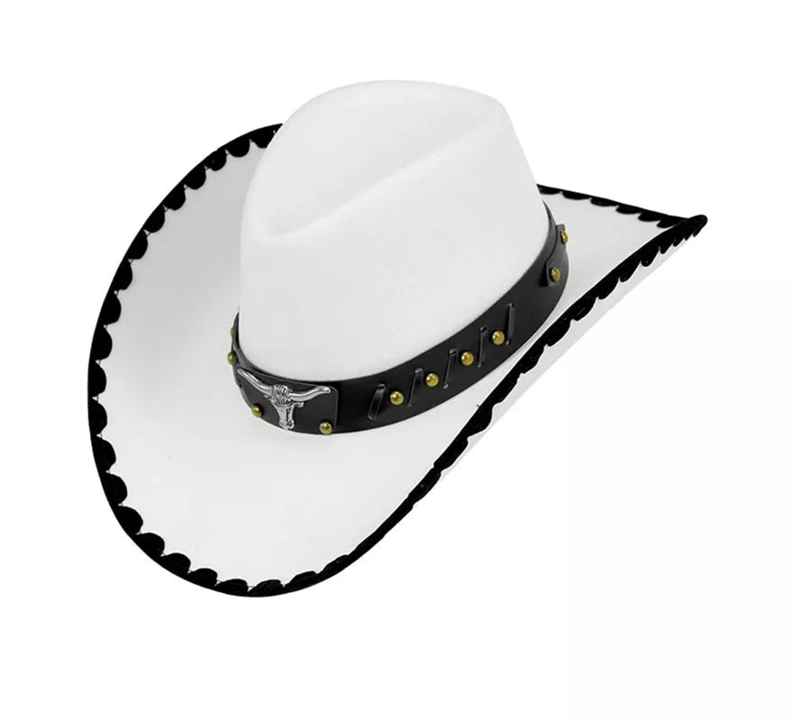 Sombrero de Cowboy con Toro de Fieltro blanco