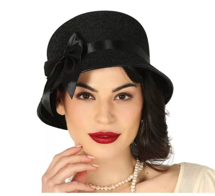 Translation missing: de.Sombrero de Dama Años 20 Negro con Lazo