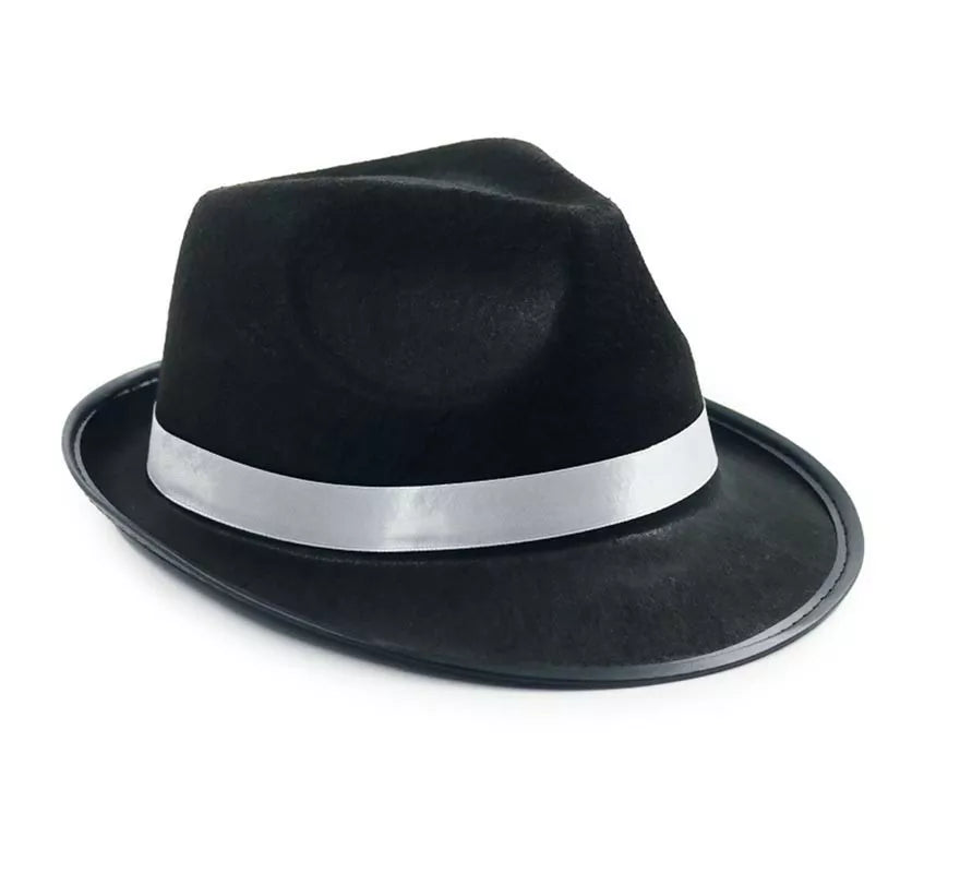 Translation missing: de.Sombrero de Gángster negro con cinta blanca