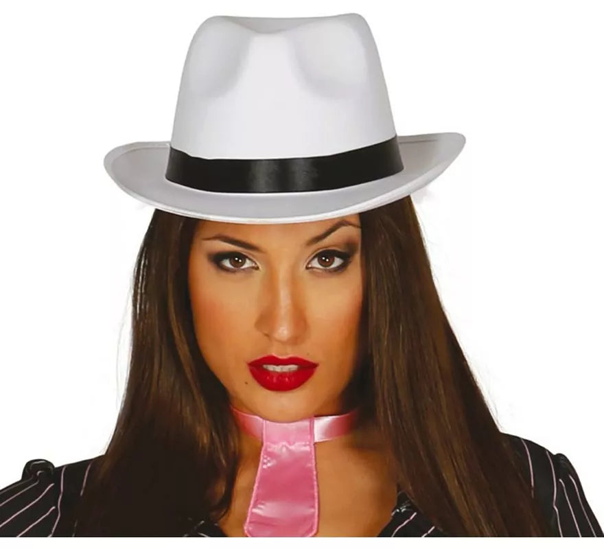 Translation missing: de.Sombrero de Gánster blanco con banda negra