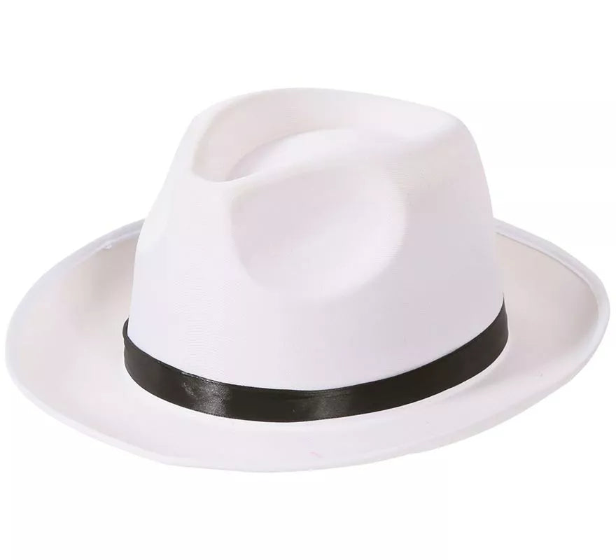 Sombrero de Gánster blanco con banda negra