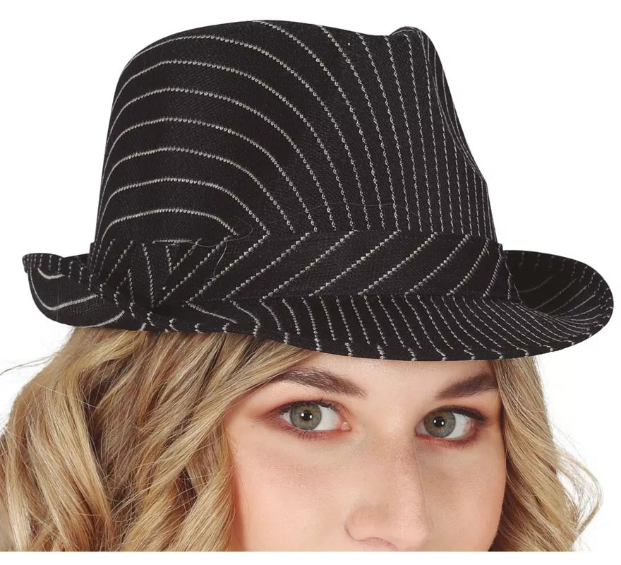 Translation missing: es.Sombrero de Gánster negro a rayas blancas