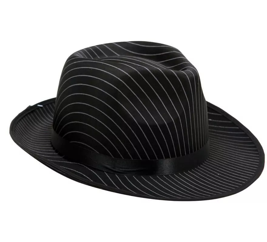 Translation missing: de.Sombrero de Gánster negro con rayas blancas