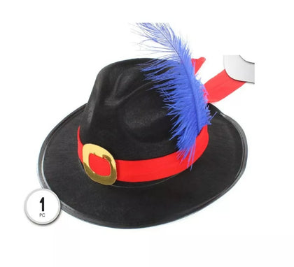 Sombrero de Mosquetero con pluma azul infantil