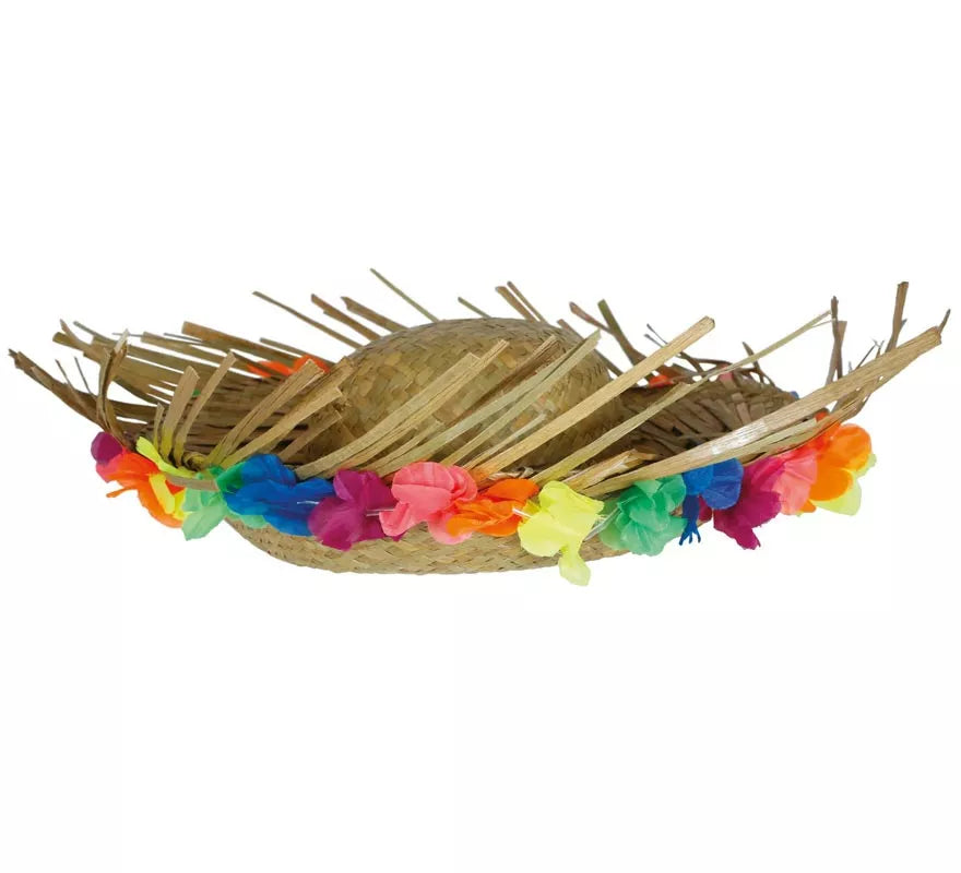 Sombrero de Paja con Flores tropical