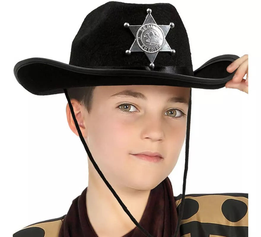 Translation missing: de.Sombrero de Sheriff negro con estrella infantil