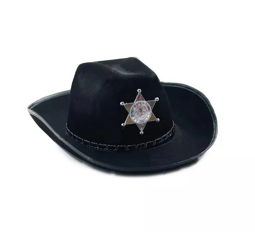 Translation missing: de.Sombrero de Sheriff negro con placa adulto