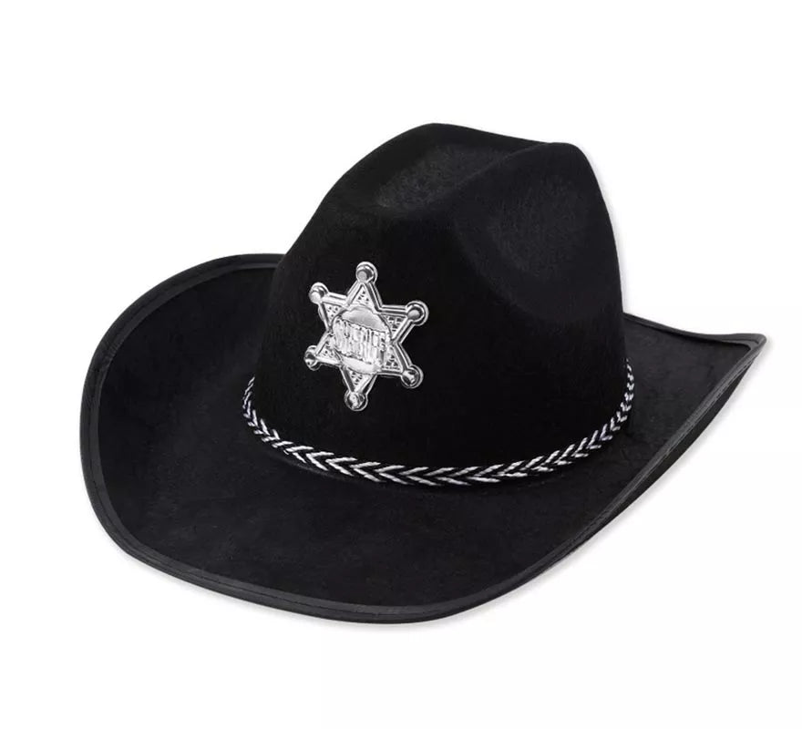 Translation missing: de.Sombrero de Sheriff negro con placa adulto