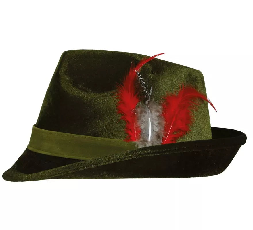 Sombrero de Tirolés con Pluma roja