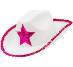 Weißer Cowgirlhut mit rosa Pailletten
