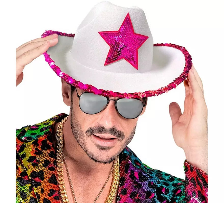 Translation missing: de.Sombrero de Vaquera blanco con Lentejuelas rosa