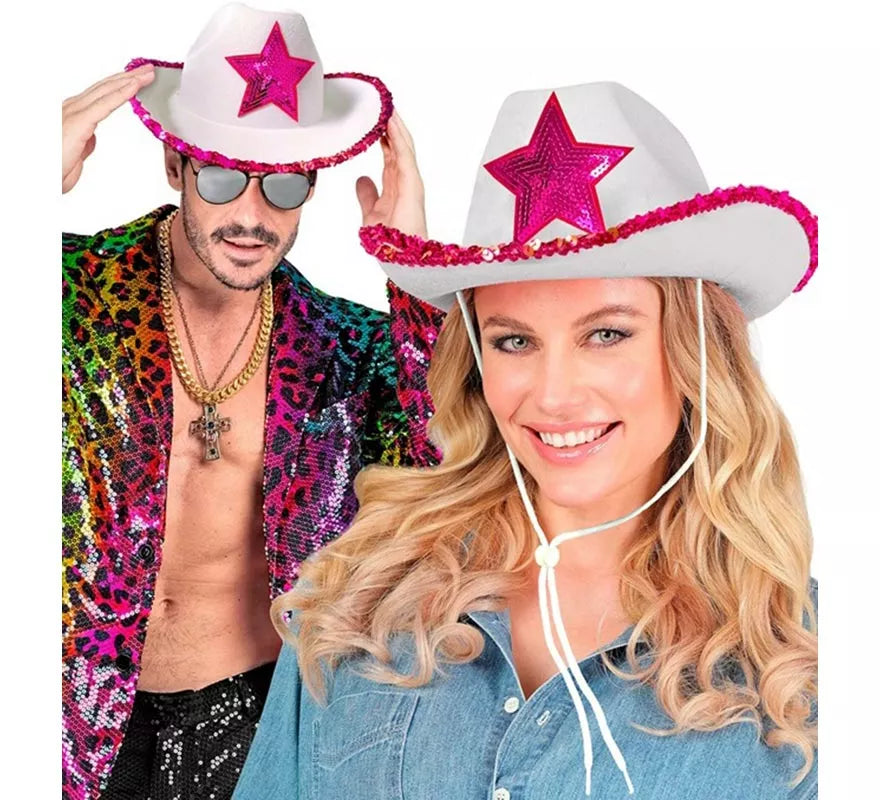 Translation missing: de.Sombrero de Vaquera blanco con Lentejuelas rosa