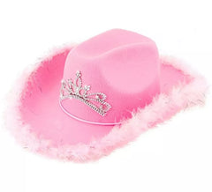 Cowgirlhut mit Tiara und Federbesatz in verschiedenen Farben