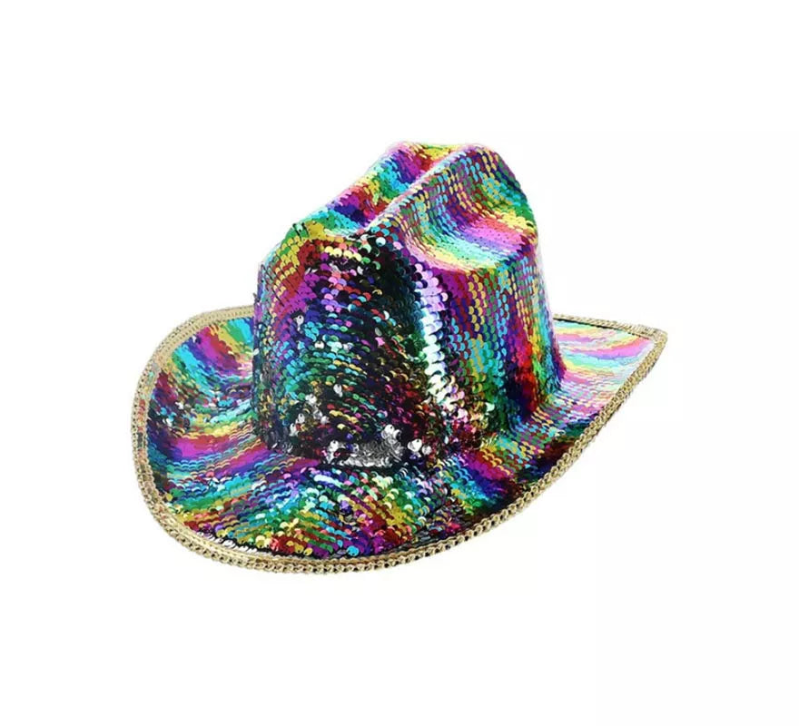 Translation missing: de.Sombrero de Vaquero con lentejuelas multicolor Deluxe arcoíris adulto