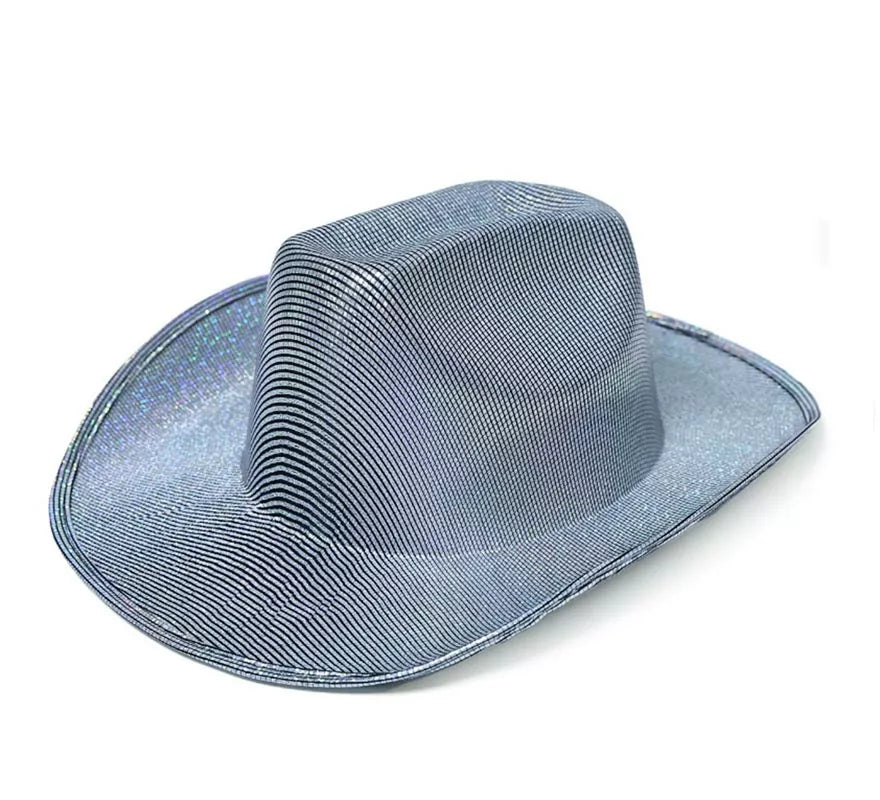 Translation missing: de.Sombrero de Vaquero Holo plateado adulto