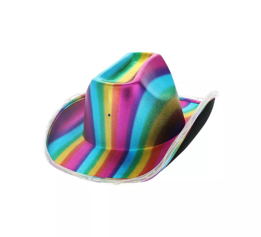 Translation missing: de.Sombrero de Vaquero metálico con luz Led arcoíris adulto