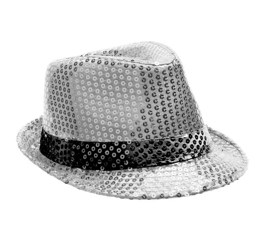 Translation missing: de.Sombrero Gánster de lentejuelas gris con banda negro