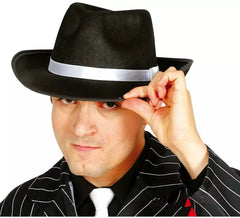 Schwarzer Gangsterhut mit weißem Band