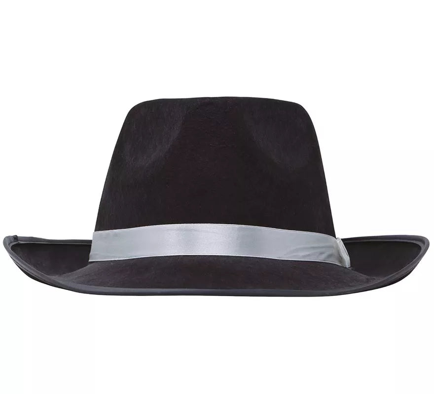 Translation missing: de.Sombrero Gánster negro con cinta blanca