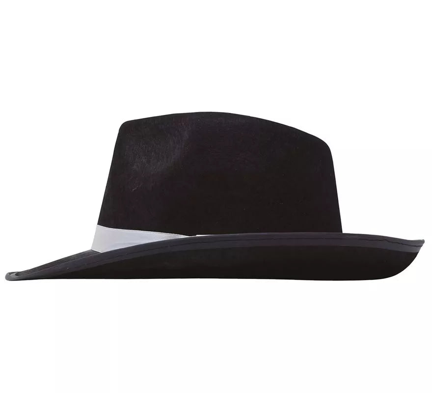 Translation missing: de.Sombrero Gánster negro con cinta blanca