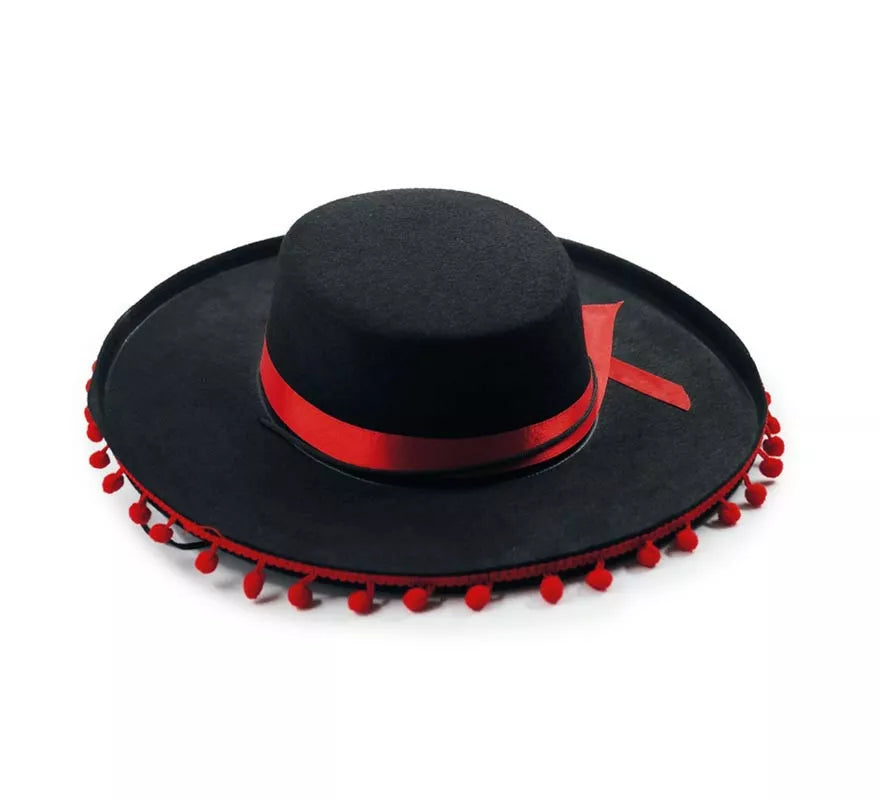 Translation missing: de.Sombrero Mexicano negro con bolas rojas para adulto