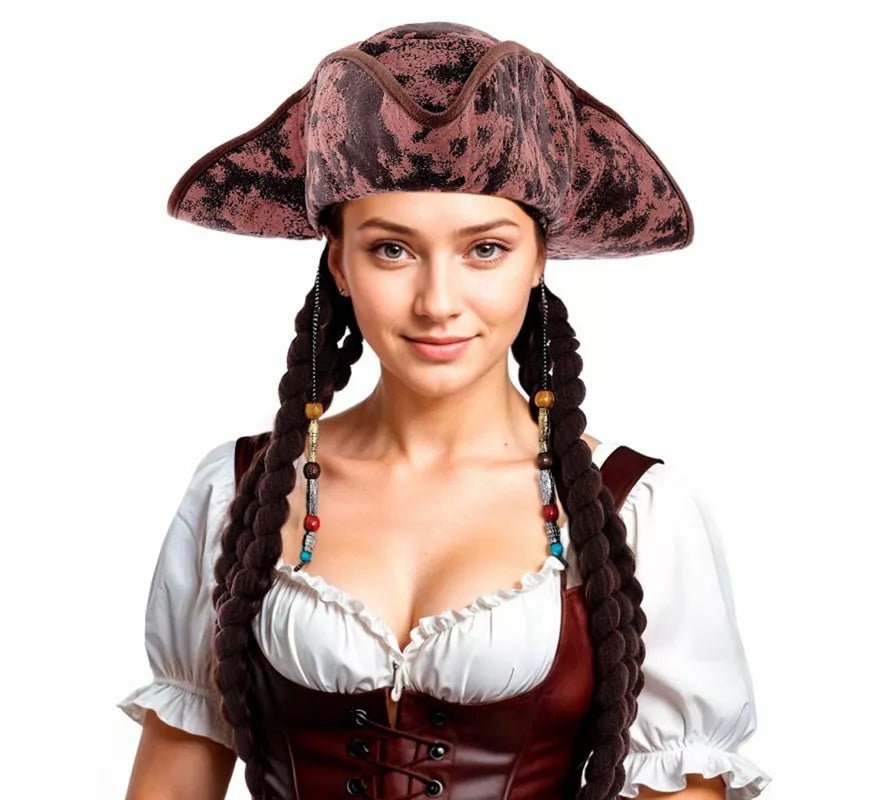 Translation missing: de.Sombrero Pirata con Trenzas largas adulto