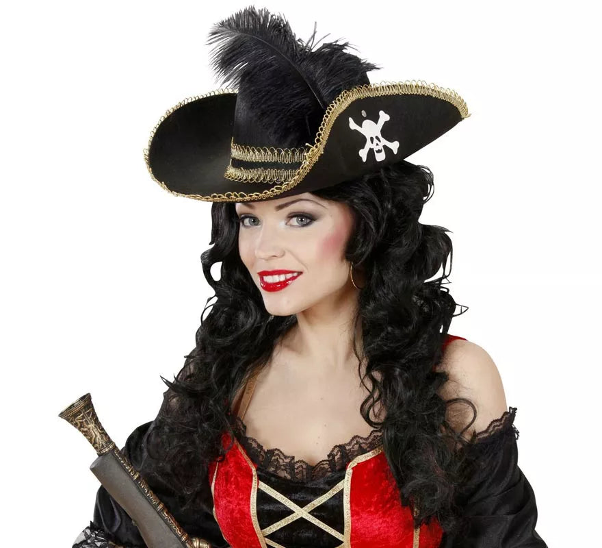 Translation missing: de.Sombrero Pirata negro con Pluma de fieltro