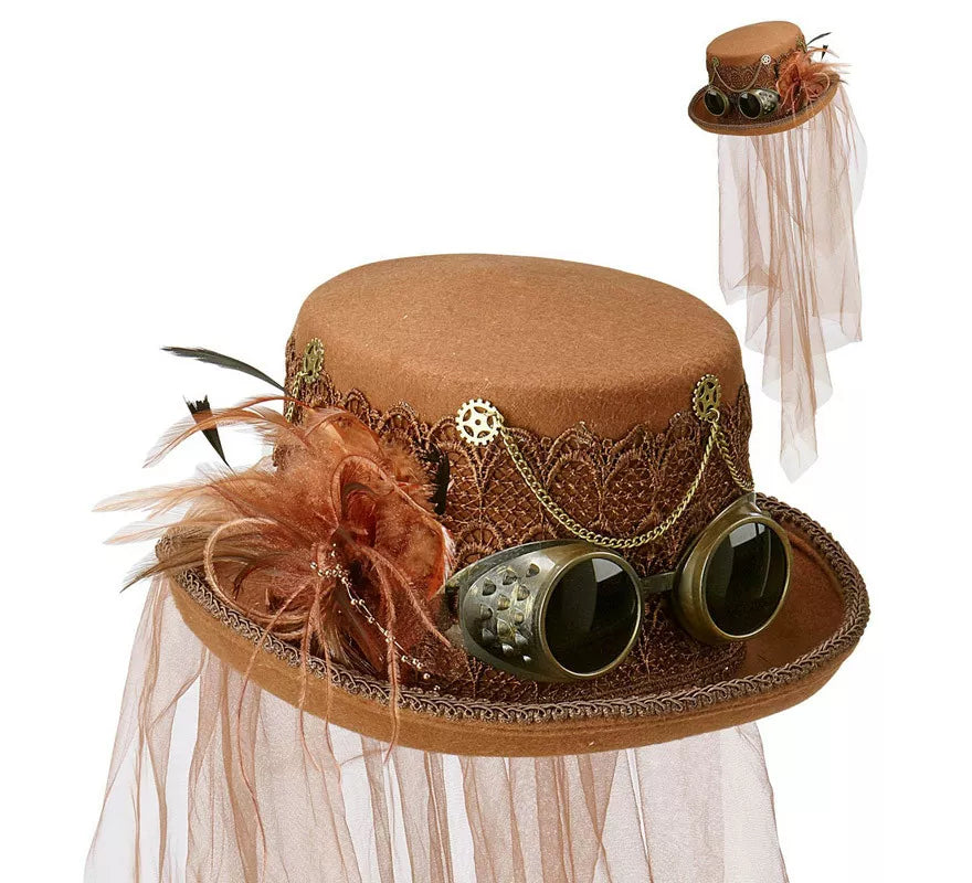 Translation missing: de.Sombrero Steampunk Top de Fieltro con Velo