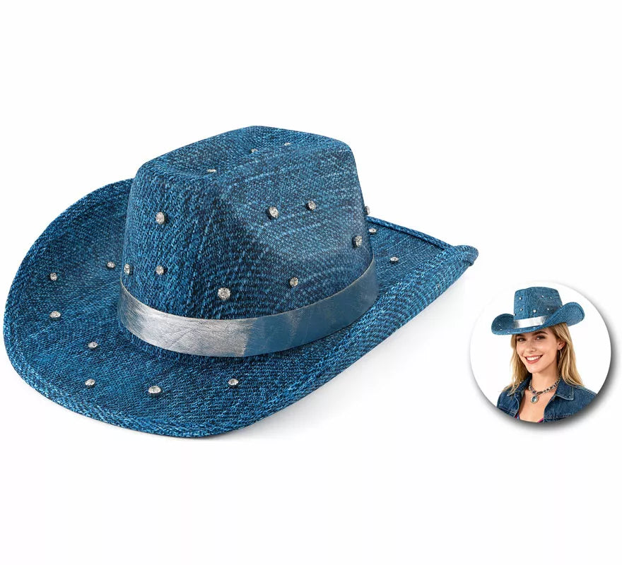 Translation missing: de.Sombrero Vaquero azul con Pedrería