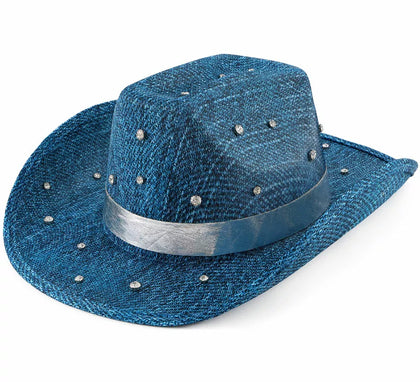 Sombrero Vaquero azul con Pedrería