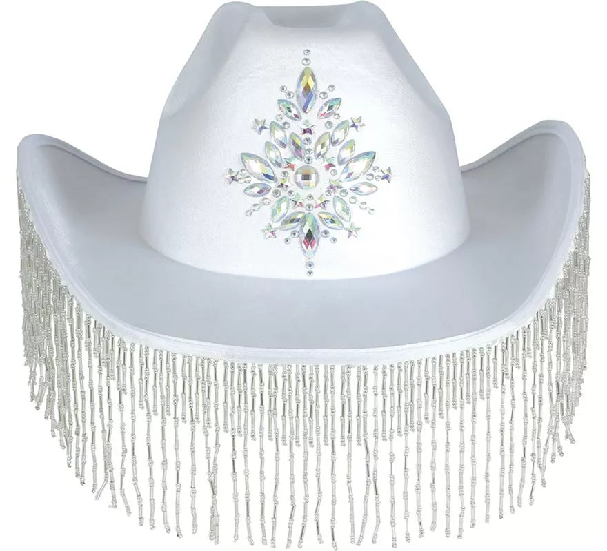 Translation missing: de.Sombrero Vaquero blanco con Flecos para adultos