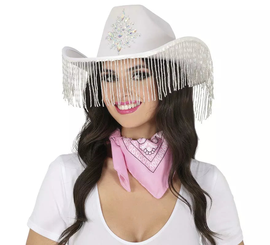 Translation missing: de.Sombrero Vaquero blanco con Flecos para adultos