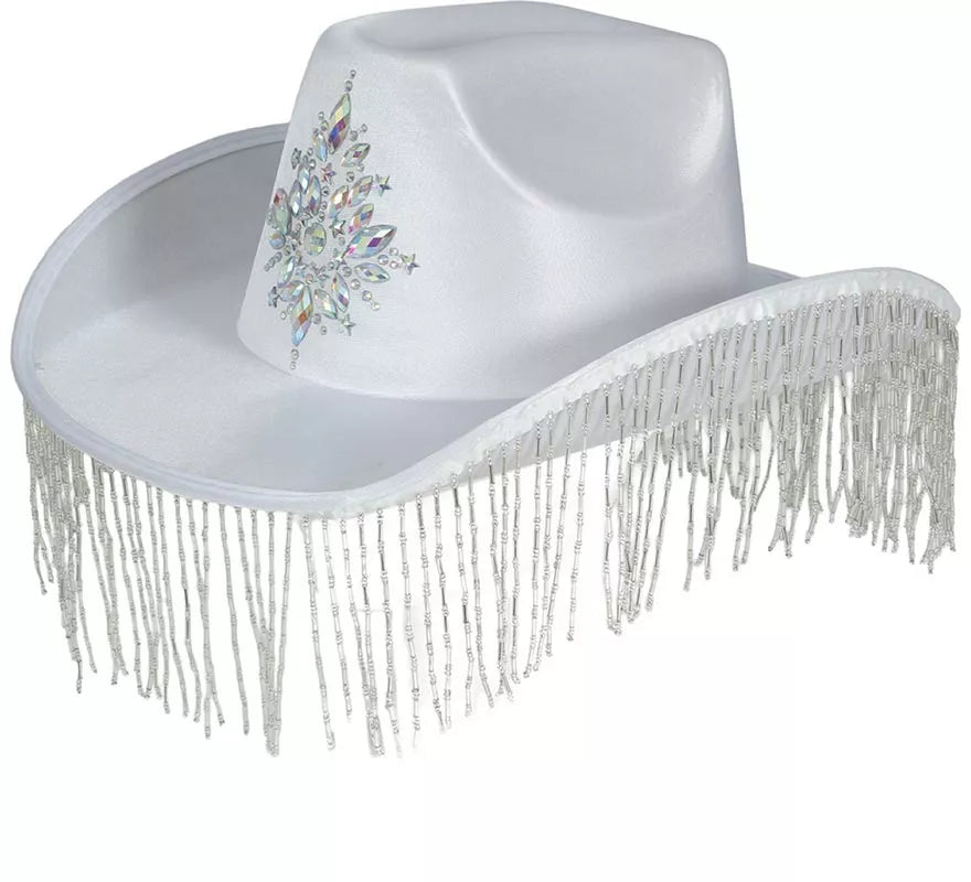 Translation missing: de.Sombrero Vaquero blanco con Flecos para adultos