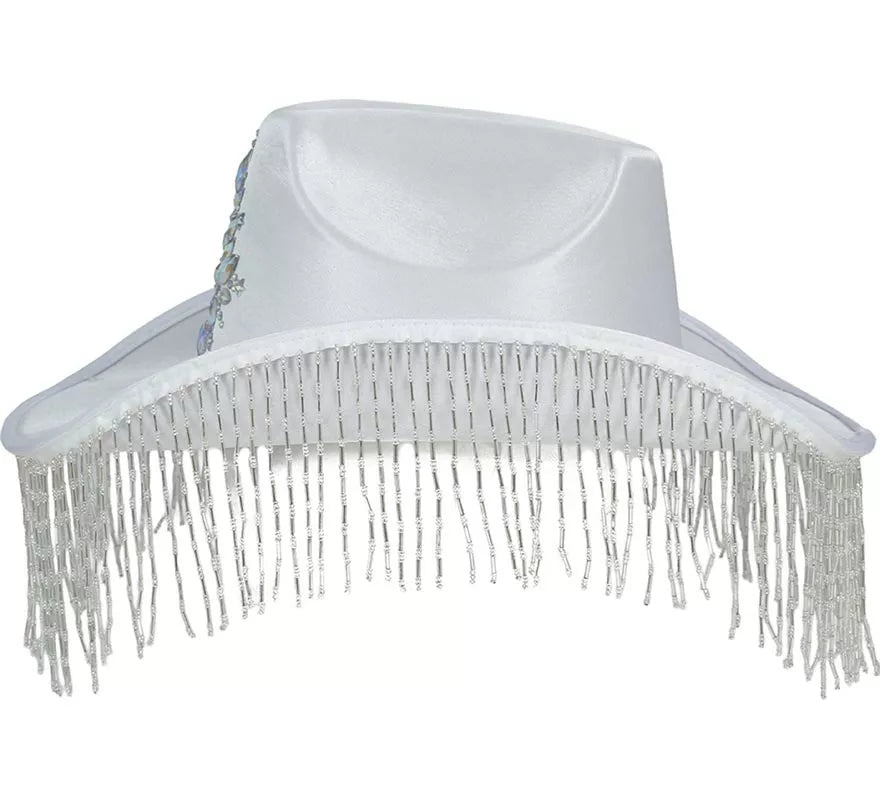 Translation missing: de.Sombrero Vaquero blanco con Flecos para adultos