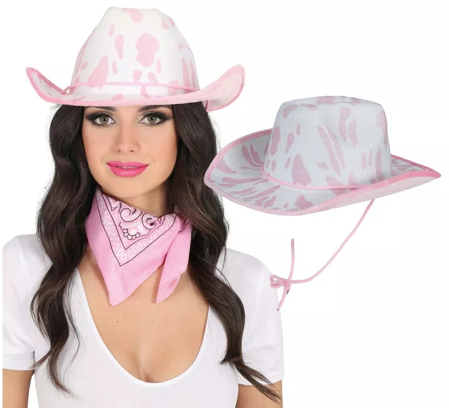 Translation missing: de.Sombrero Vaquero blanco y rosa para adultos